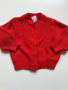 Hanna Andersson Chunky Bright Red Button-Up Knit Cardigan